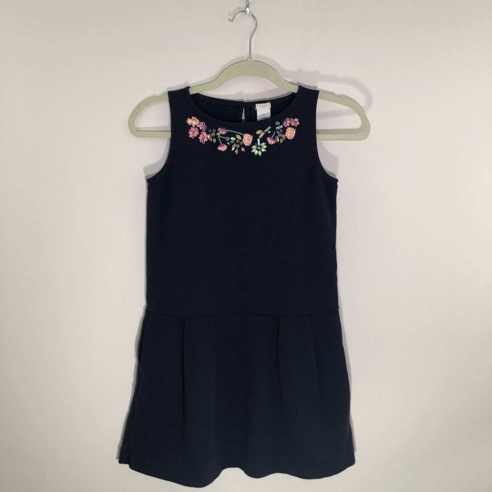 Crew cuts embroidered navy dress